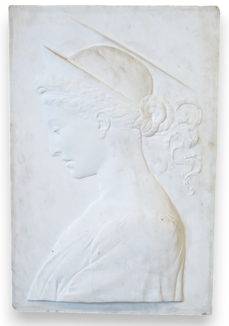 After Desiderio da Settignano (1429-1464), an early 20th century rectangular marble relief plaque of Flavia Julia Helena, or Saint Helena